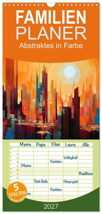 Familienplaner 2027 - Abstraktes in Farbe mit 5 Spalten (Wandkalender, 21 x 45 cm) CALVENDO