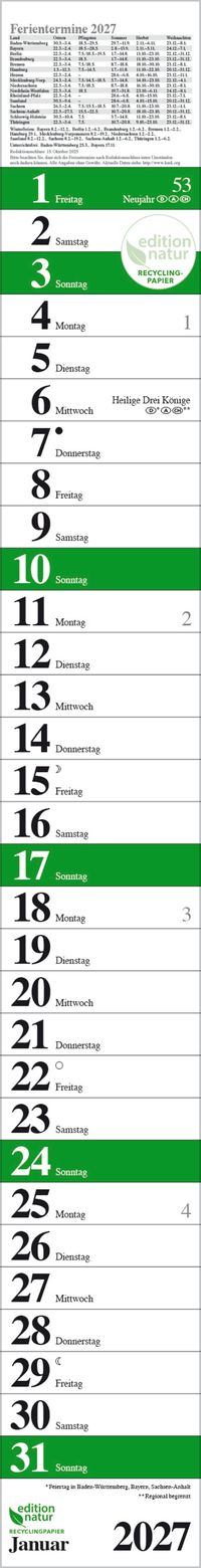 Streifenplaner Praktika Grün Recyclingpapier 2027
