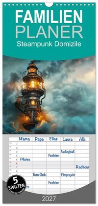 Familienplaner 2027 - Steampunk Domizile mit 5 Spalten (Wandkalender, 21 x 45 cm) CALVENDO