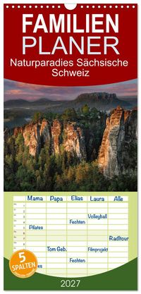 Familienplaner 2027 - Naturparadies Sächsische Schweiz mit 5 Spalten (Wandkalender, 21 x 45 cm) CALVENDO